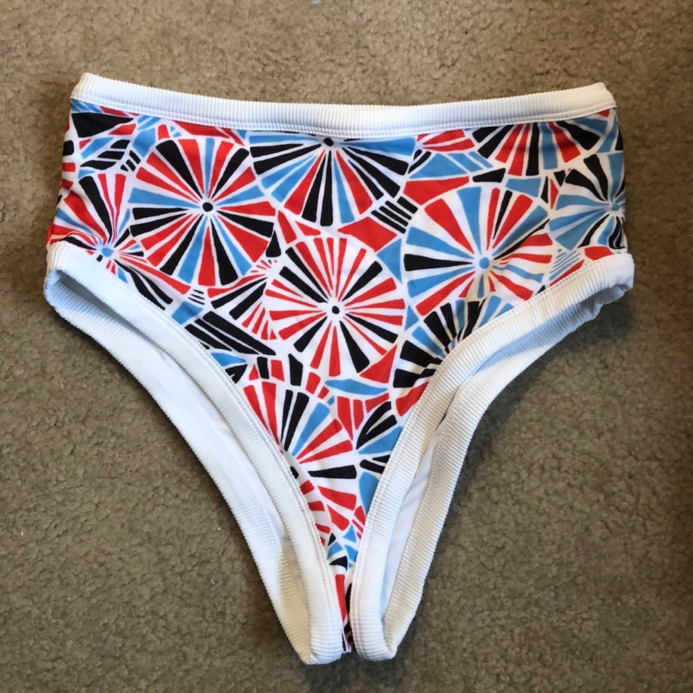 Aerie red white and blue high waisted swim bottom